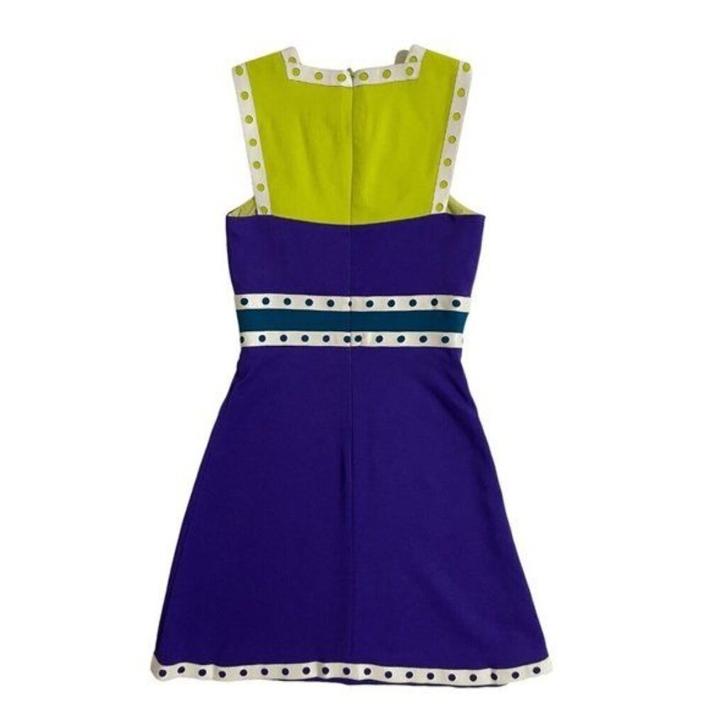 M Missoni Mini Skater Dress Neon Yellow Purple Leather Trim 36 IT 2 US NWT - Picture 5 of 12